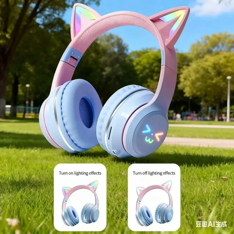 RGB Glow Earphones Wireless Earbuds 5.3 Cat Ear Bluetooth Sports Headphones Bluetooth Mp3 Players Microphone Sale Headset Gamer