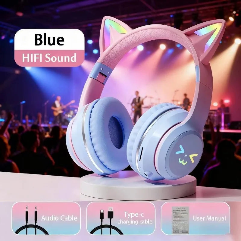 RGB Glow Earphones Wireless Earbuds 5.3 Cat Ear Bluetooth Sports Headphones Bluetooth Mp3 Players Microphone Sale Headset Gamer