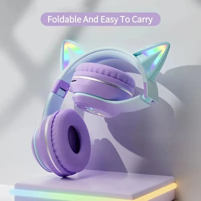 RGB Glow Earphones Wireless Earbuds 5.3 Cat Ear Bluetooth Sports Headphones Bluetooth Mp3 Players Microphone Sale Headset Gamer